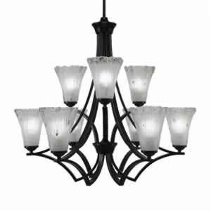 Zilo 9 Light Chandelier Shown In Graphite Finish With 5.5" Fluted Frosted Crystal Glass