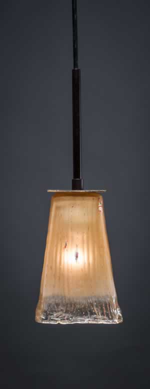 Apollo Cord Mini Pendant With Hang Straight Swivel Shown In Dark Granite Finish With 5" Square Amber Crystal Glass