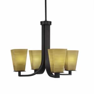 Apollo 4 Light Chandelier With Hang Straight Swivel Shown In Dark Granite Finish With 5" Square Cayenne Linen Glass