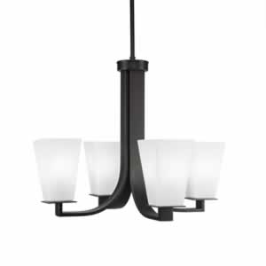 Apollo 4 Light Chandelier With Hang Straight Swivel Shown In Dark Granite Finish With 5" Square White Linen Glass