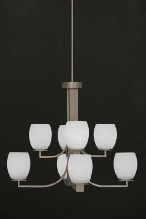 Apollo 8 Light Chandelier With Hang Straight Swivel Shown In Graphite Finish With 5.5" White Linen Glass