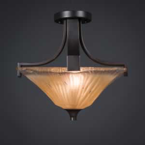 Apollo Semi-Flush With 2 Bulbs Shown In Dark Granite Finish With Amber Crystal Glass