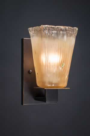 Apollo Wall Sconce Shown In Dark Granite Finish With 5" Square Amber Crystal Glass