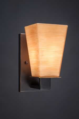 Apollo Wall Sconce Shown In Dark Granite Finish With 5" Square Cayenne Linen Glass