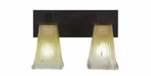 Apollo 2 Light Bath Bar Shown In Dark Granite Finish With 5" Square Amber Crystal Glass