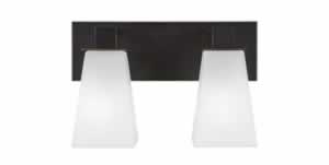 Apollo 2 Light Bath Bar Shown In Dark Granite Finish With 5" Square White Linen Glass