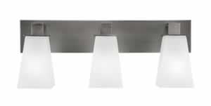 Apollo 3 Light Bath Bar Shown In Graphite Finish With 5" Square White Linen Glass