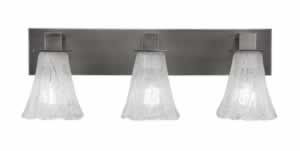 Apollo 3 Light Bath Bar Shown In Graphite Finish With 5.5" Fluted Italian Ice Glass