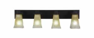 Apollo 4 Light Bath Bar Shown In Dark Granite Finish With 5" Square Amber Crystal Glass