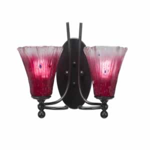 Capri 2 Light Wall Sconce Shown In Bronze Finish With 5.5" Fluted Raspberry Crystal Glass