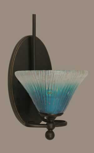 Capri 1 Light Wall Sconce Shown In Dark Granite Finish With 7" Teal Crystal Glass