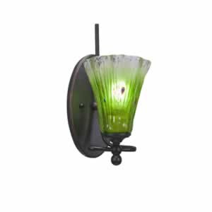 Capri 1 Light Wall Sconce Shown In Dark Granite Finish With 5.5" Kiwi Green Crystal Glass