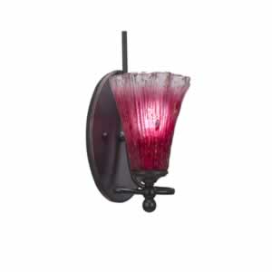 Capri 1 Light Wall Sconce Shown In Dark Granite Finish With 5.5" Raspberry Crystal Glass