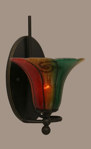 Capri 1 Light Wall Sconce Shown In Dark Granite Finish With 8" Mardi Gras Glass