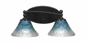 Capri 2 Light Bath Bar Shown In Dark Granite Finish With 7" Teal Crystal Glass