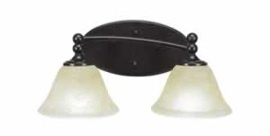 Capri 2 Light Bath Bar Shown In Dark Granite Finish With 7" Amber Marble Glass