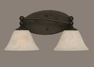 Capri 2 Light Bath Bar Shown In Dark Granite Finish With 7" White Marble Glass