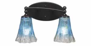 Capri 2 Light Bath Bar Shown In Dark Granite Finish With 5.5" Teal Crystal Glass