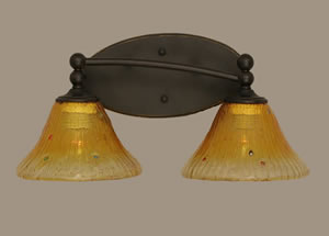 Capri 2 Light Bath Bar Shown In Dark Granite Finish With 7" Gold Champagne Crystal Glass
