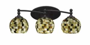 Capri 3 Light Bath Bar Shown In Dark Granite Finish With 6" Sea Mist Sea Shell Glass