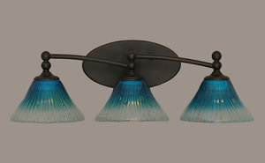 Capri 3 Light Bath Bar Shown In Dark Granite Finish With 7" Teal Crystal Glass