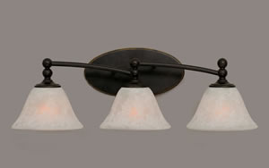 Capri 3 Light Bath Bar Shown In Dark Granite Finish With 7" White Marble Glass