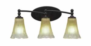 Capri 3 Light Bath Bar Shown In Dark Granite Finish With 5.5" Amber Crystal Glass