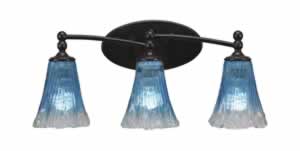 Capri 3 Light Bath Bar Shown In Dark Granite Finish With 5.5" Teal Crystal Glass