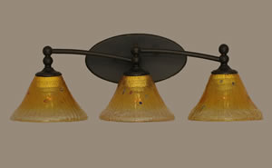 Capri 3 Light Bath Bar Shown In Dark Granite Finish With 7" Gold Champagne Crystal Glass