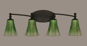 Capri 4 Light Bath Bar Shown In Dark Granite Finish With 5.5" Kiwi Green Crystal Glass