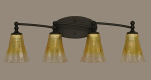 Capri 4 Light Bath Bar Shown In Dark Granite Finish With 5.5" Gold Champagne Crystal Glass