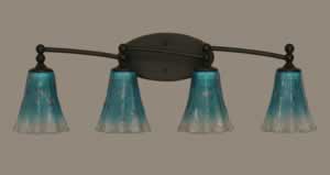 Capri 4 Light Bath Bar Shown In Dark Granite Finish With 5.5" Teal Crystal Glass