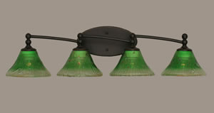 Capri 4 Light Bath Bar Shown In Dark Granite Finish With 7" Kiwi Green Crystal Glass