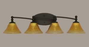 Capri 4 Light Bath Bar Shown In Dark Granite Finish With 7" Gold Champagne Crystal Glass