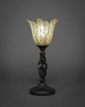 Eleganté Mini Table Lamp Shown In Bronze Finish With 7" Vanilla Leaf Glass