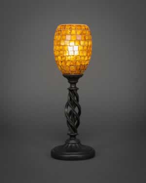 Eleganté Mini Table Lamp Shown In Bronze Finish With 5" Copper Mosaic Glass