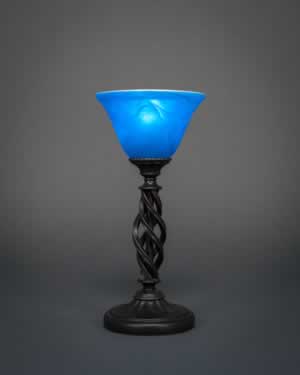 Eleganté Mini Table Lamp Shown In Bronze Finish With 7" Blue Italian Glass