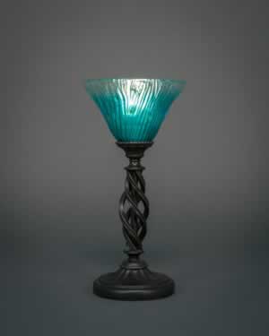Eleganté Mini Table Lamp Shown In Bronze Finish With 7" Teal Crystal Glass