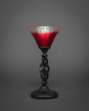 Eleganté Mini Table Lamp Shown In Bronze Finish With 7" Raspberry Crystal Glass