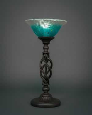 Eleganté Table Lamp Shown In Bronze Finish With 10" Teal Crystal Glass