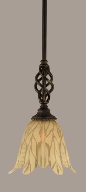 Eleganté Mini Pendant With Hang Straight Swivel With Hang Straight Swivel Shown In Dark Granite Finish With 7" Vanilla Leaf Glass