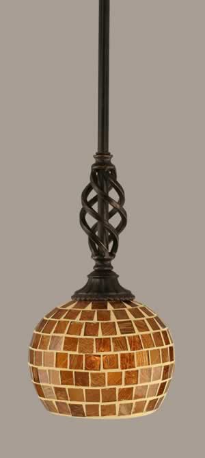 Eleganté Mini Pendant With Hang Straight Swivel Shown In Dark Granite Finish With 6" Copper Mosaic Glass