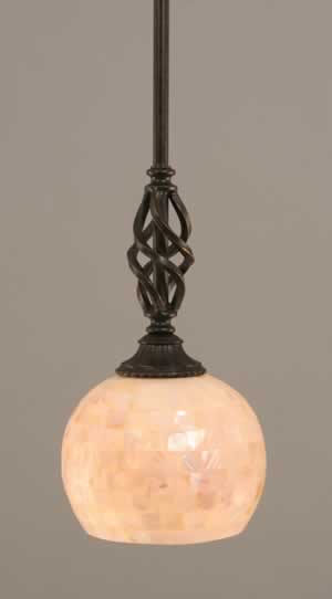 Eleganté Mini Pendant With Hang Straight Swivel Shown In Dark Granite Finish With 6" Mystical Seashell Glass