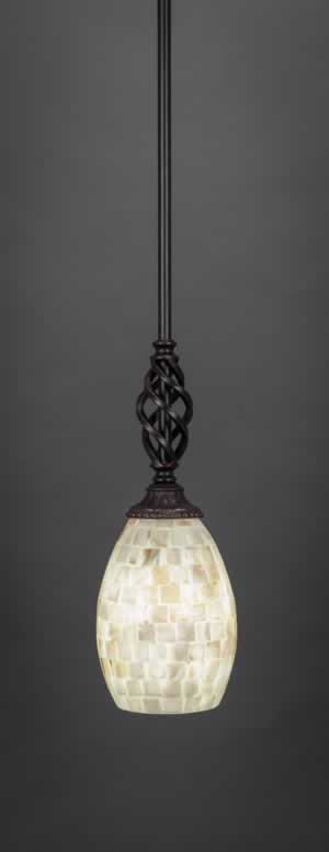 Eleganté Mini Pendant With Hang Straight Swivel Shown In Dark Granite Finish With 5" Ivory Glaze Seashell Glass