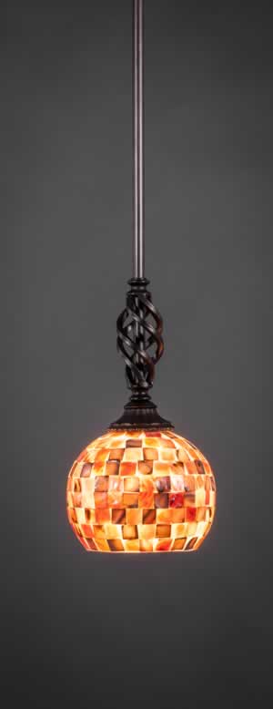 Eleganté Mini Pendant With Hang Straight Swivel Shown In Dark Granite Finish With 6" Sea Mist Seashell Glass