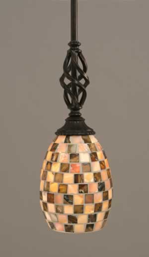 Eleganté Mini Pendant With Hang Straight Swivel Shown In Dark Granite Finish With 5" Sea Haze Seashell Glass