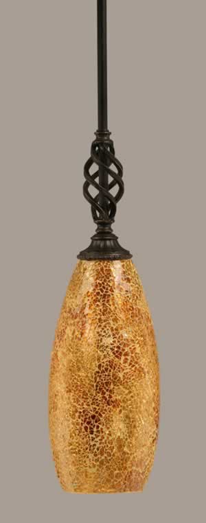 Eleganté Mini Pendant With Hang Straight Swivel Shown In Dark Granite Finish With 5.5" Gold Fusion Glass