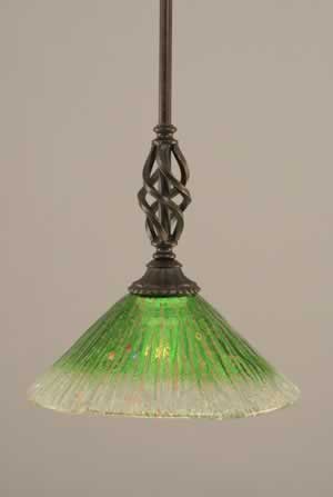 Eleganté Mini Pendant With Hang Straight Swivel Shown In Dark Granite Finish With 10" Kiwi Green Crystal Glass