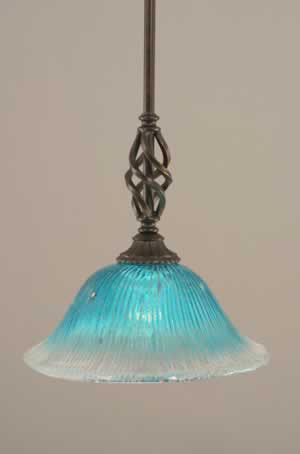 Eleganté Mini Pendant With Hang Straight Swivel Shown In Dark Granite Finish With 10" Teal Crystal Glass