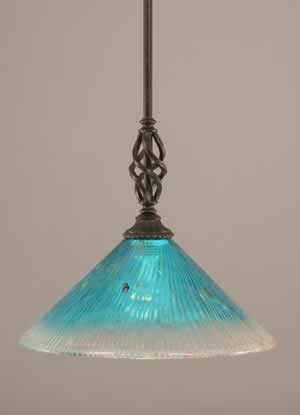 Eleganté Mini Pendant With Hang Straight Swivel Shown In Dark Granite Finish With 12" Teal Crystal Glass